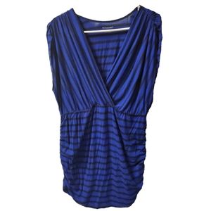 Womans maternity blouse blue with black stripes